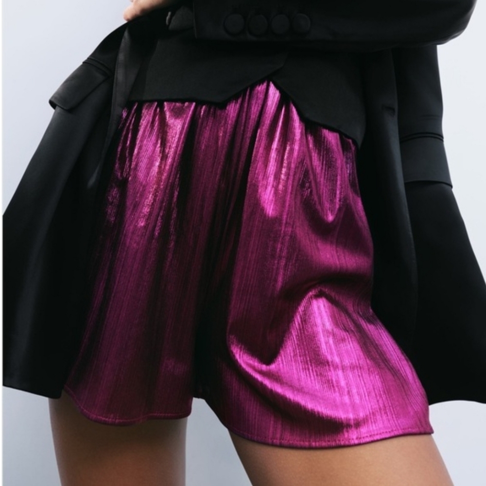 ZARA Fusia Pink Purple Shimmer Shorts